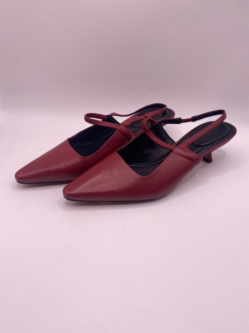 Vince Womens Slingback Red Leather Pointed Toe Kitten Heel Pump Heel Sz 7.5